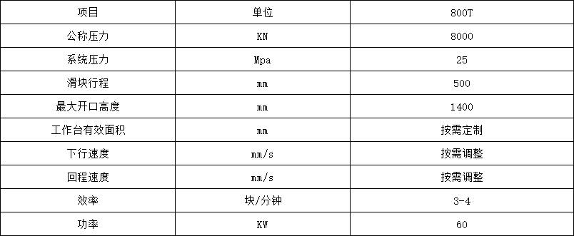 800噸牛(niú)羊舔磚液壓機參數(shù)